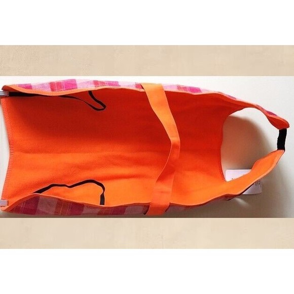 HuggleHounds Pink Orange Plaid Fleece Dog Jacket XL Wool Blend NWT Length 26" - Picture 2 of 8